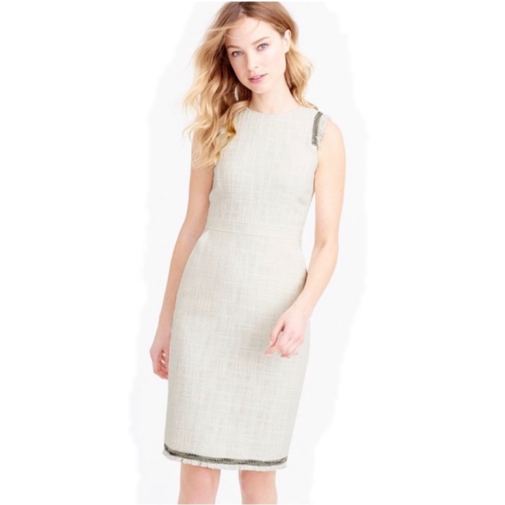 J.Crew High Quality Textured Tweed Cream White Spring Sheeth Shift Dress, 6